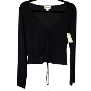 Open Edit Long Sleeve Ruched Knit Top, S, NWT
